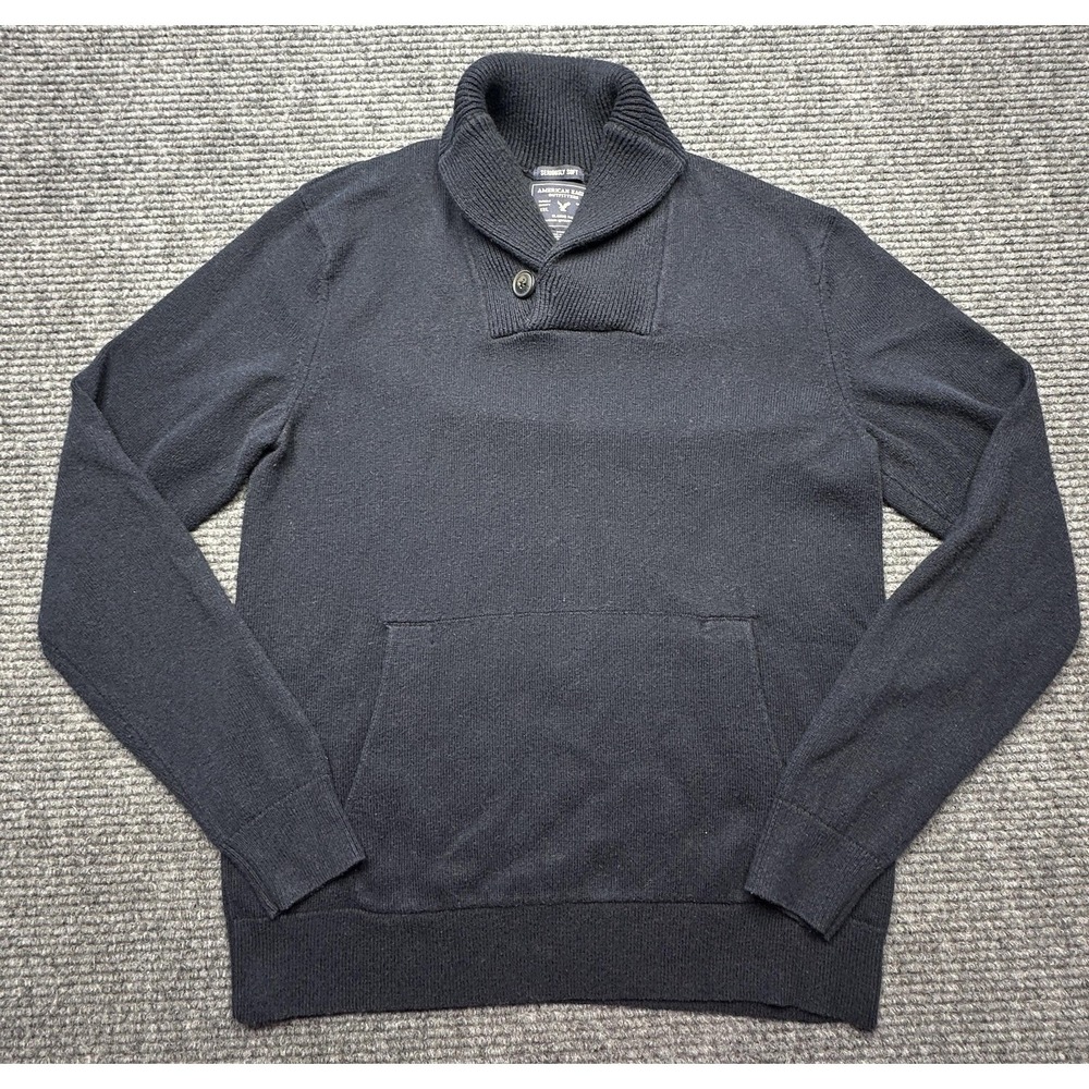 American Eagle Outfitters Sweater Mens Small Black Shawl Collar Button Pocket